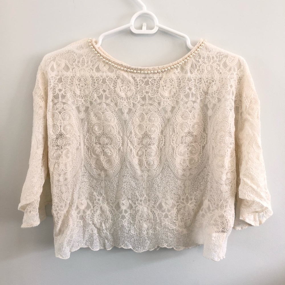Zara Lace Crochet Pearl Top